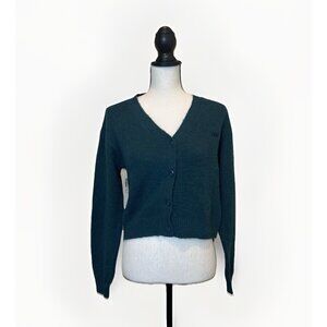 Vans Sweater Women’s XS Green Knit Cropped V-Neck Button Down Vintage Look